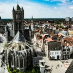 aerial view of gray church
